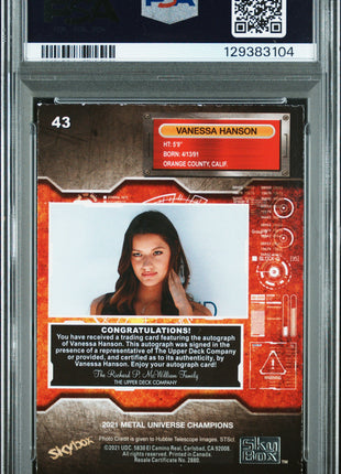 Vanessa Hanson 2021 Skybox Metal Universe Champions #43 Silver Auto PSA/DNA AUTO