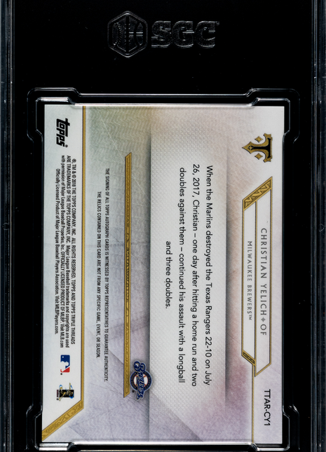 Christian Yelich 2018 Topps Triple Threads Wood 1/1 Patch Auto SGC10/10 GEM MT
