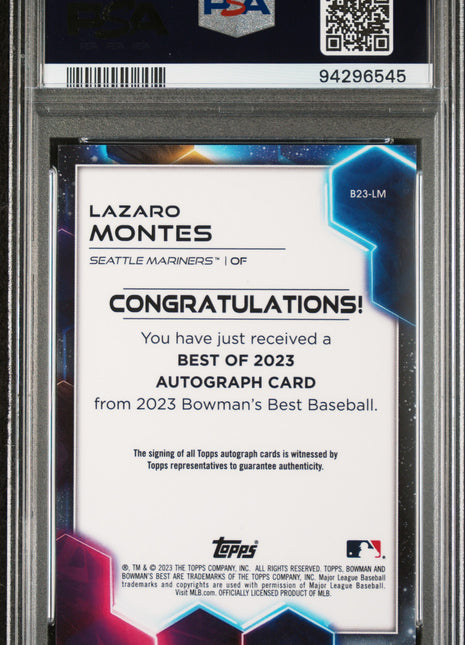 Lazaro Montes 2023 Bowman's Best #B23LM Best Of 2023 Auto PSA10 GEM MT Mariners