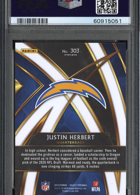 Justin Herbert 2019 Panini Select #303 2020 XRC Prizm Redemption PSA10 GEM MT
