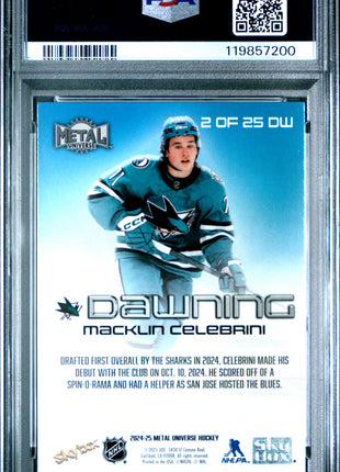 Macklin Celebrini 2024 Skybox Metal Universe #2 Dawning SSP RC PSA10 GEM MT
