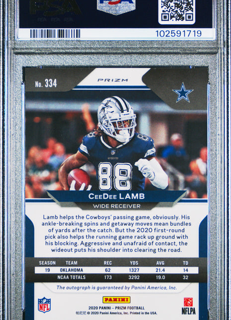 Ceedee Lamb 2020 Panini Prizm #334 Silver Autograph RC Auto PSA10 GEM MT