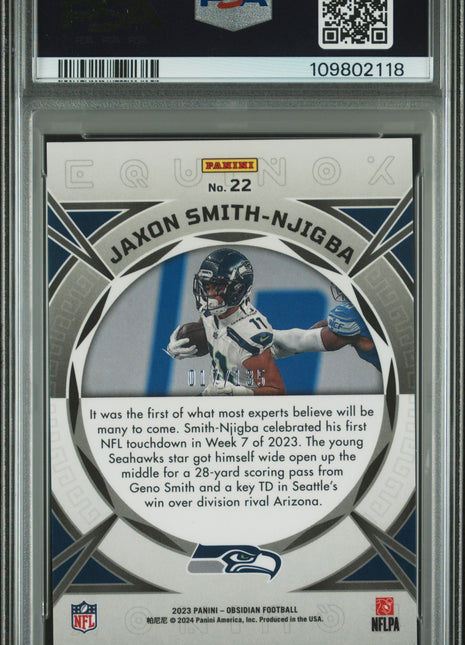 Jaxon Smith-Njigba 2023 Panini Obsidian #22 Equinox /135 RC PSA10 GEM MT