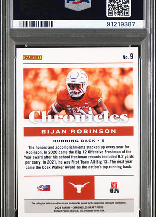 Bijan Robinson 2023 Panini Chronicles DP #9 Green Cracked /6 Ice RC PSA10 GEM MT