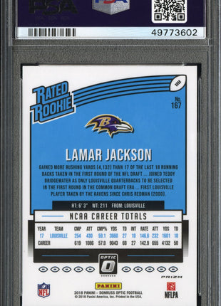 Lamar Jackson 2018 Panini Donruss Optic #167 Holo Rated Rookie RC PSA10 GEM MT
