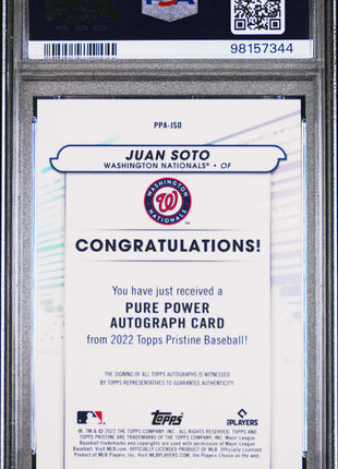 Juan Soto 2022 Topps Pristine #PPA-JSO Pure Power Autographs Auto PSA10 GEM MT