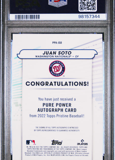 Juan Soto 2022 Topps Pristine #PPA-JSO Pure Power Autographs Auto PSA10 GEM MT