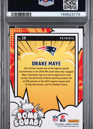 Drake Maye 2024 Panini Donruss #28 Bomb Squad RC PSA10 GEM MT Patriots