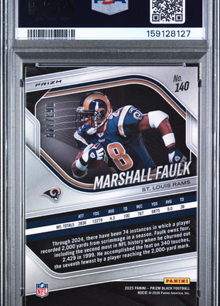 Marshall Faulk 2025 Panini Prizm Black #140 Purple Ice /149 PSA10 GEM MT Rams