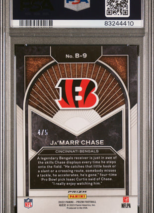 Ja'marr Chase 2022 Panini Prizm #B9 Brilliance Gold Vinyl /5 SSP PSA10 GEM MT