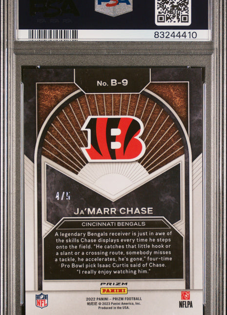 Ja'marr Chase 2022 Panini Prizm #B9 Brilliance Gold Vinyl /5 SSP PSA10 GEM MT