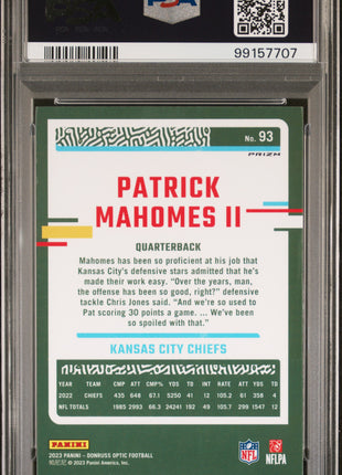 Patrick Mahomes II 2023 Panini Donruss Optic #93 Rocket SSP PSA10 GEM MT