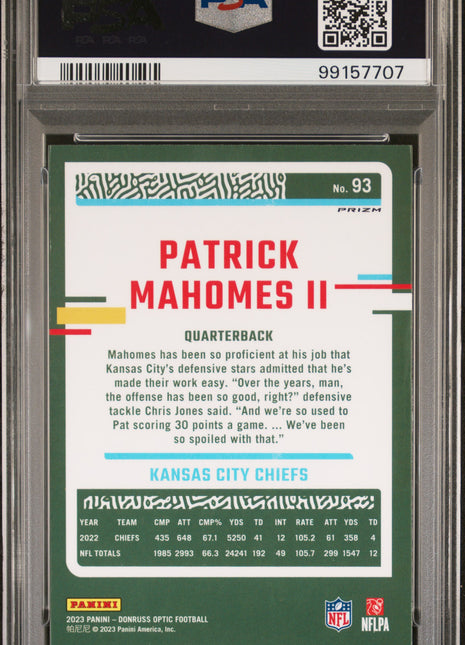 Patrick Mahomes II 2023 Panini Donruss Optic #93 Rocket SSP PSA10 GEM MT