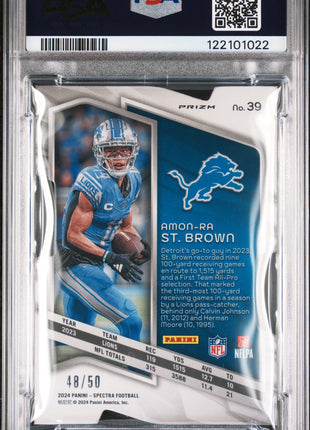 Amon-Ra St. Brown 2024 Panini Spectra #39 Neon Blue Die Cut /99 PSA10 GEM MT
