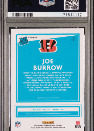 Joe Burrow 2020 Panini Donruss Optic #151 Blue Hyper RC PSA9 MINT Bengals