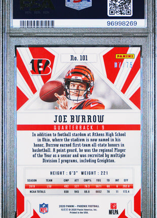 Joe Burrow 2020 Panini Phoenix #101 Yellow /75 Rookie RC PSA9 MINT Bengals