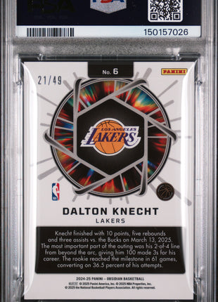 Dalton Knecht 2024-25 Panini Obsidian Supernova Pink Flood /49 RC PSA10 GEM MT