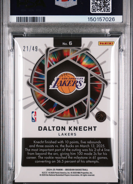 Dalton Knecht 2024-25 Panini Obsidian Supernova Pink Flood /49 RC PSA10 GEM MT