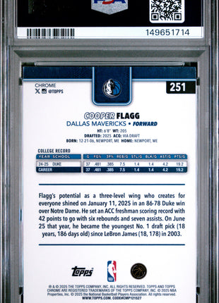 Cooper Flagg 2025-26 Topps Chrome #251 X-Fractor Rookie RC PSA10 GEM MT