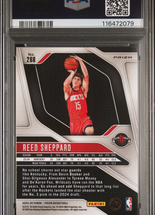 Reed Sheppard 2024-25 Panini Prizm #268 Green Prizm RC PSA10 GEM MT Rockets