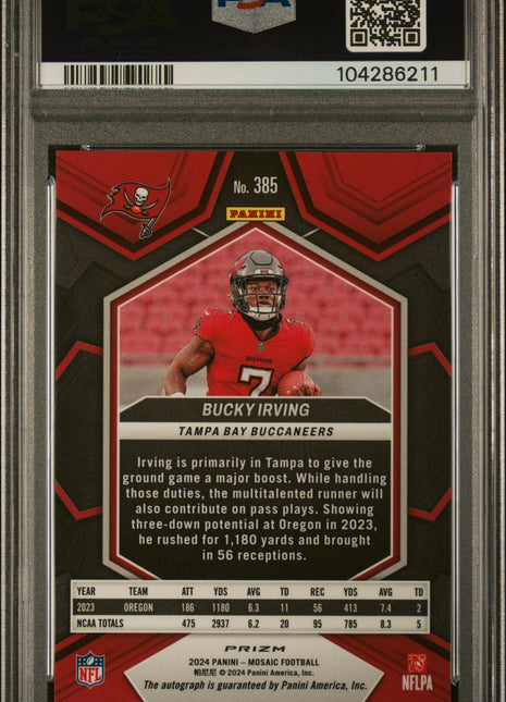Bucky Irving 2024 Panini Mosaic #385 White Mosaic Rookie RC Auto PSA10 GEM MT