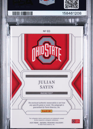 Julian Sayin 2025 National Treasures Collegiate Gold /10 Patch Auto PSA9 MINT