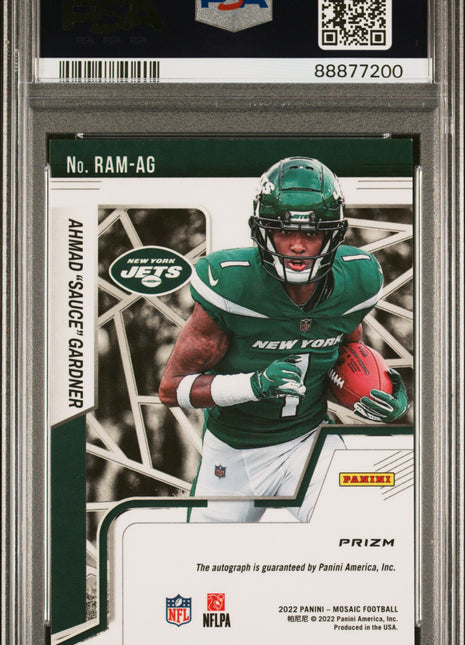 Ahmad "Sauce" Gardner 2022 Panini Mosaic Red/Yellow Choice RC Auto PSA8 NM-MT
