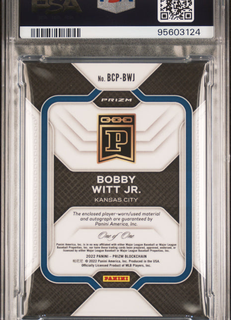 Bobby Witt Jr. 2022 Panini Prizm Blockchain Logo RPA 1/1 RC Auto PSA9 MINT