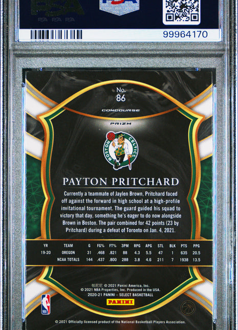 Payton Pritchard 2020-21 Panini Select #86 Elephant Prizm SSP RC PSA9 MINT