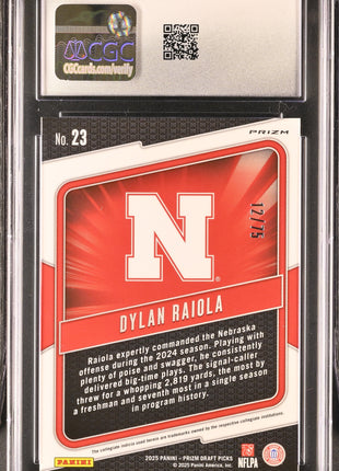 Dylan Raiola 2025 Panini Prizm DP #23 Hype Orange Pulsar /75 CGC10 GEM MT