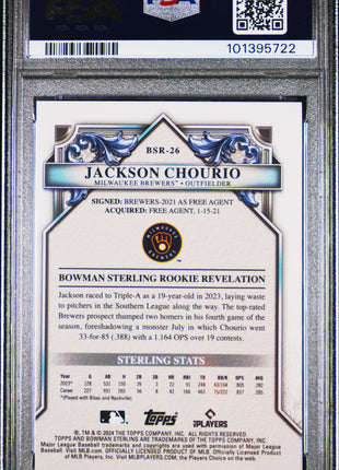 Jackson Chourio 2024 Bowman Sterling #BSR26 Speckle Refractor /99 RC PSA9 MINT