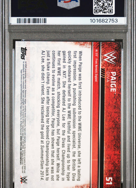 Paige 2015 Topps Chrome WWE #51 Refractor Rookie RC PSA10 GEM MT