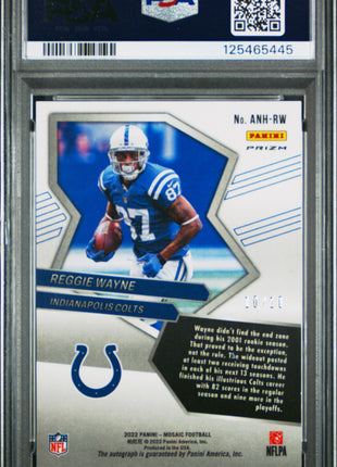 Reggie Wayne 2022 Panini Mosaic #ANHRW No Huddle Gold /10 Auto PSA10 GEM MT