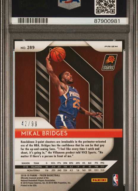 Mikal Bridges 2018-19 Panini Prizm #289 Blue Ice /99 RC PSA10 GEM MT