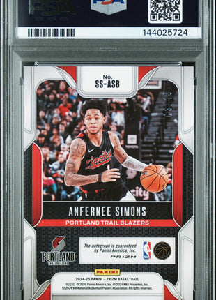 Anfernee Simons 2024-25 Panini Prizm Gold Shimmer FOTL /10 Auto PSA10 EM MT
