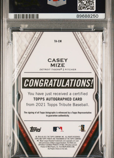 Casey Mize 2021 Topps Tribute #CM Autograph Orange /25 Auto RC PSA10 GEM MT