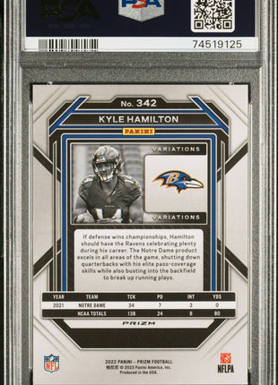 Kyle Hamilton 2022 Panini Prizm #342 Variation Silver Prizm RC PSA10 GEM MT