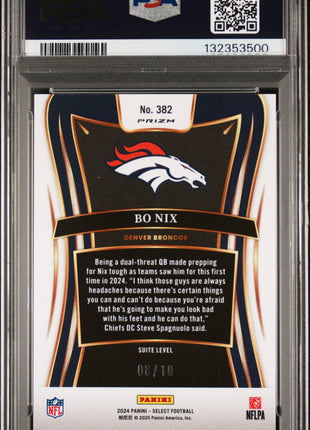 Bo Nix 2024 Panini Select #382 Gold Disco /10 RC SSP PSA9 MINT Broncos