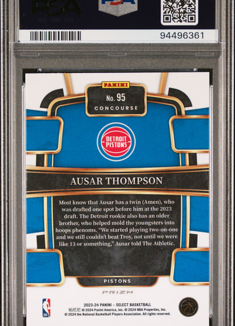 Ausar Thompson 2023-24 Panini Select #95 Red Cracked Ice RC PSA10 GEM MT Pistons