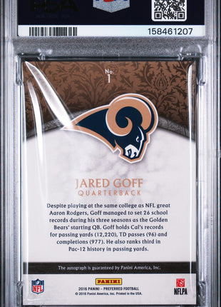 Jared Goff 2016 Panini Crown Royale #1 Rookie Autograph RC Auto PSA9 MINT