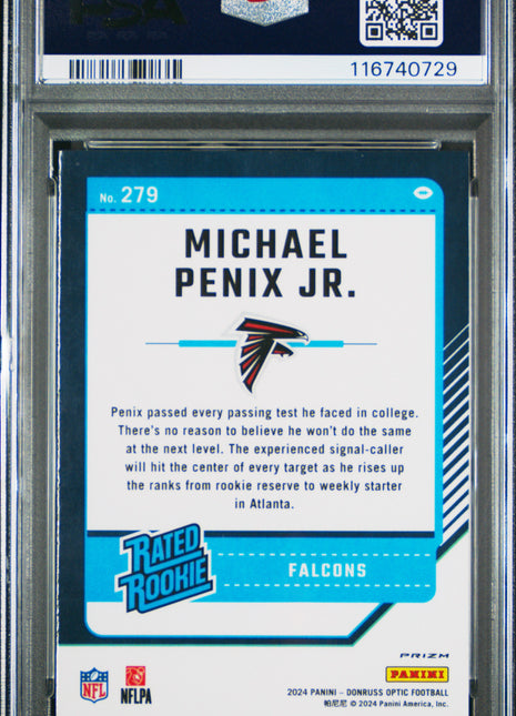 Michael Penix Jr. 2024 Panini Donruss Optic #279 Fire Emoji SSP RC PSA10 GEM MT
