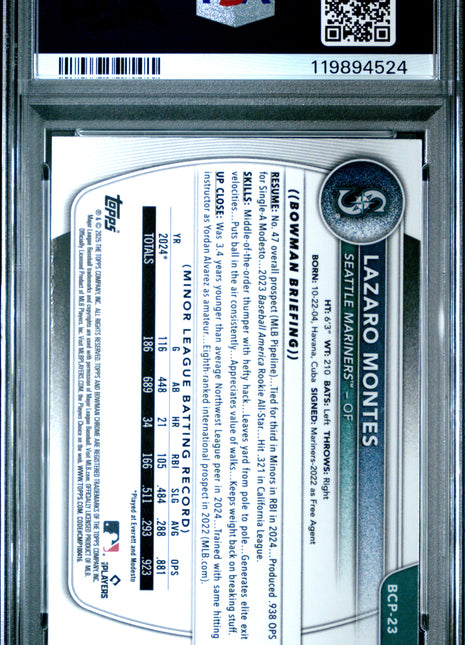 Lazaro Montes 2025 Bowman Chrome #BCP23 Blue Geometric /150 PSA10 GEM MT