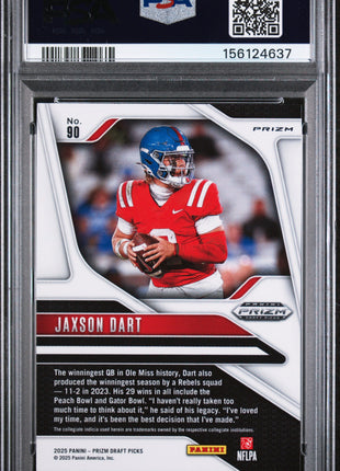 Jaxson Dart 2025 Panini Prizm DP #90 Gold Ice SP RC PSA10 GEM MT Rebels