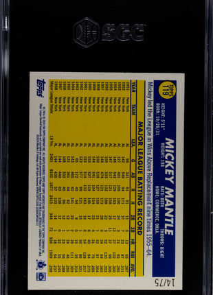 Mickey Mantle 2024 Topps Archives #119 Aqua Sparkle Foilboard /75 SGC9.5 MINT+