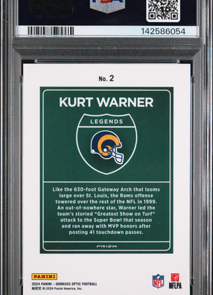 Kurt Warner 2024 Panini Donruss Optic #2 Downtown Legends SSP PSA10 GEM MT