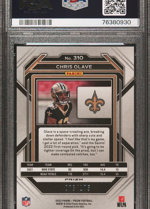 Chris Olave 2022 Panini Prizm #310 Hyper /175 RC PSA10 GEM MT Saints