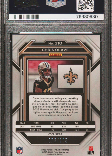 Chris Olave 2022 Panini Prizm #310 Hyper /175 RC PSA10 GEM MT Saints
