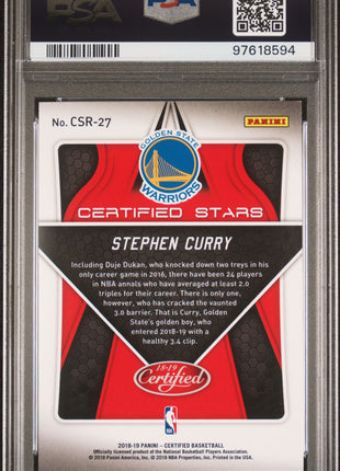 Stephen Curry 2018-19 Panini Certified #27 Certified Stars Gold /10 PSA9 MINT