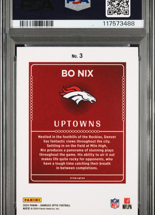 Bo Nix 2024 Panini Donruss Optic #3 Uptowns RC Case Hit SSP PSA10 GEM MT