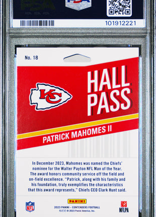 Patrick Mahomes II 2023 Panini Contenders #18 Hall Pass Silver PSA10 GEM MT